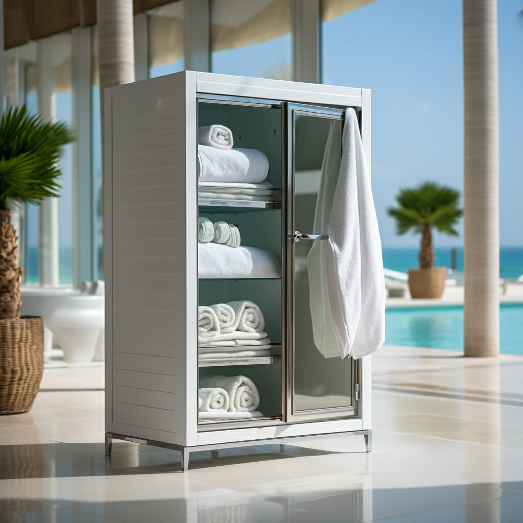 outdoor cabinet for pool towels